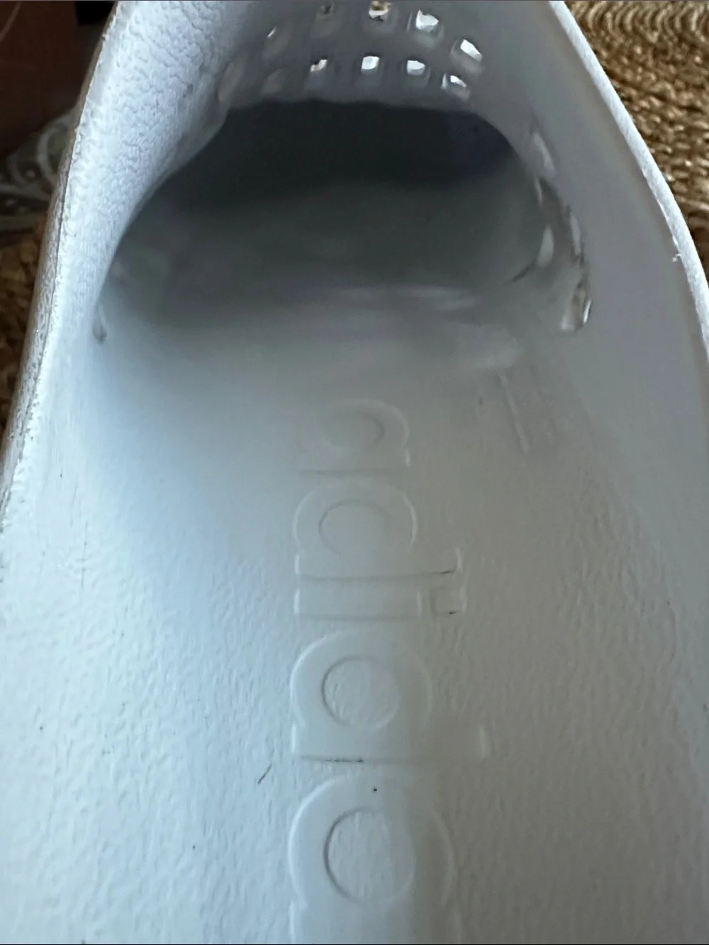 adidas men’s size 9J White Clogs with Black Stripes